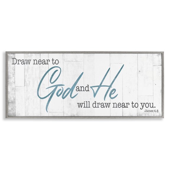 Stupell Industries Near to God Charming Proverb Religious Painting Gray Framed Art Print Wall Art, 24 x 10