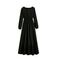 thumbnail image 2 of Oksale Full Length Dress for Women Flowy Wasit Dresses Casual Crewneck Solid Color Dress Cozy Loose Long Sleeve Dresses Black M, 2 of 7
