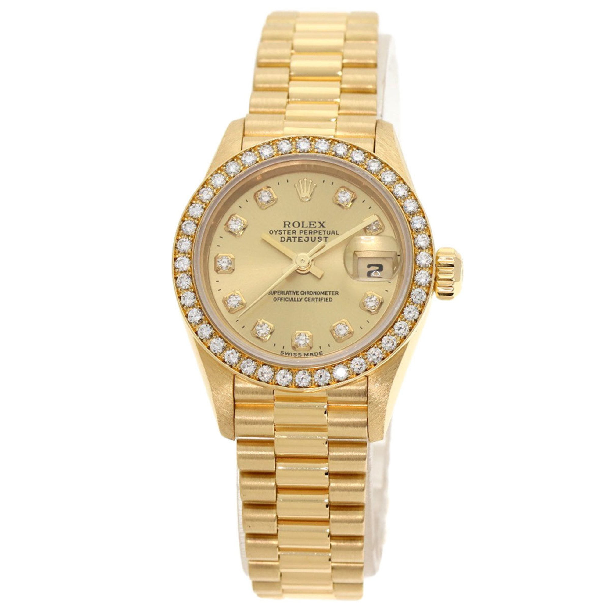 Pre-Owned Rolex 69138G Datejust 10P Diamond Watch K18 Yellow Gold K18YG Ladies ROLEX (Good)