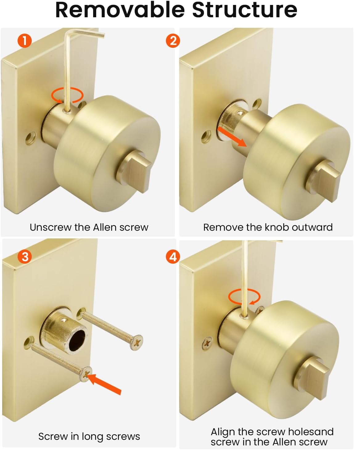 Gold Door Knob with Deadbolt, Zinc Alloy Brushed Gold Keyed Alike Exterior Door Lock Set,Heavy Duty Brushed Brass Front Door Knob and Deadbolt Set with Lock and Key, Reversible (1 Pack)