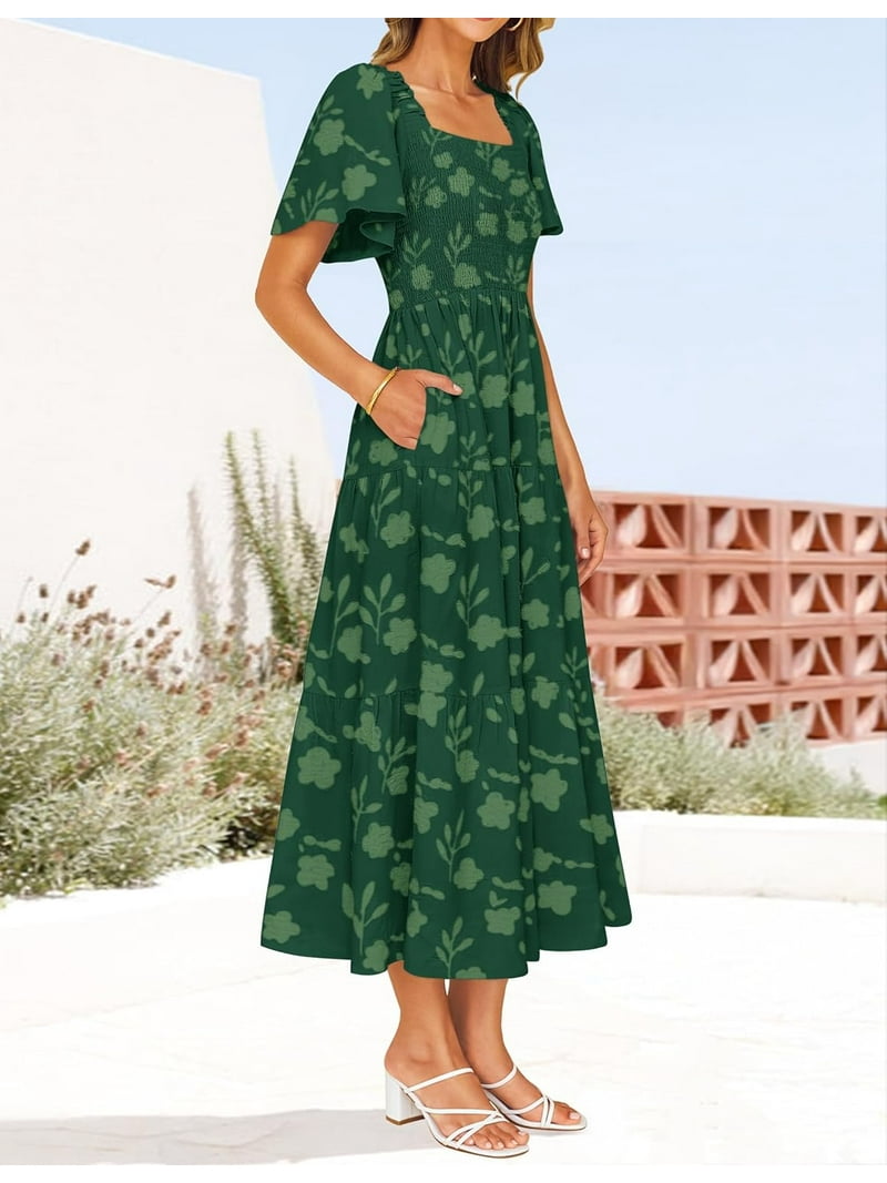 floral midi dress graduation Binienty Plumeria Floral Midi Dress for Graduation Daily, Sleeveless Round  Neck Sleeveless Sundress
