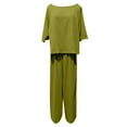 thumbnail image 4 of Miluxas Women's 100% Cotton Linen Lounge Set Short Sleeve Top Pajamas Wide Leg Pants Loungewear Outfits S-4XL Green 6(M), 4 of 4
