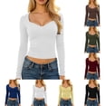 thumbnail image 4 of KHONTS Women's Long Sleeve V-Neck T Shirts Slim Fit Basic Fall Crop Tops Seamed Going out Tops Black M, 4 of 6
