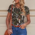 thumbnail image 6 of KLL Women 's Crew Neck Bodysuit Jumpsuits Mushroom Garnish Print Short onesies Stretch T Shirts, 6 of 7