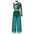 thumbnail image 4 of Miutii Girls Sequins Rhinestones Lyrical Dance Colored Block Outfit Jazz Performance Set Top with Pants Green 12, 4 of 6