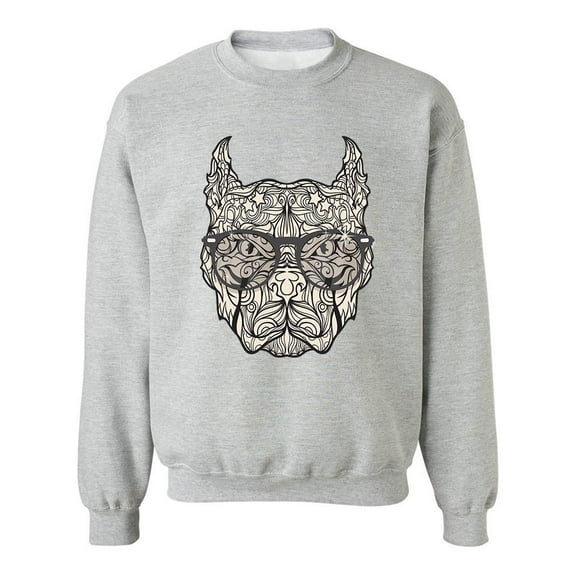 Pitbull Wearing Glasses Sweatshirt Men - Men Sweatshirt, Sport Grey, 4XL