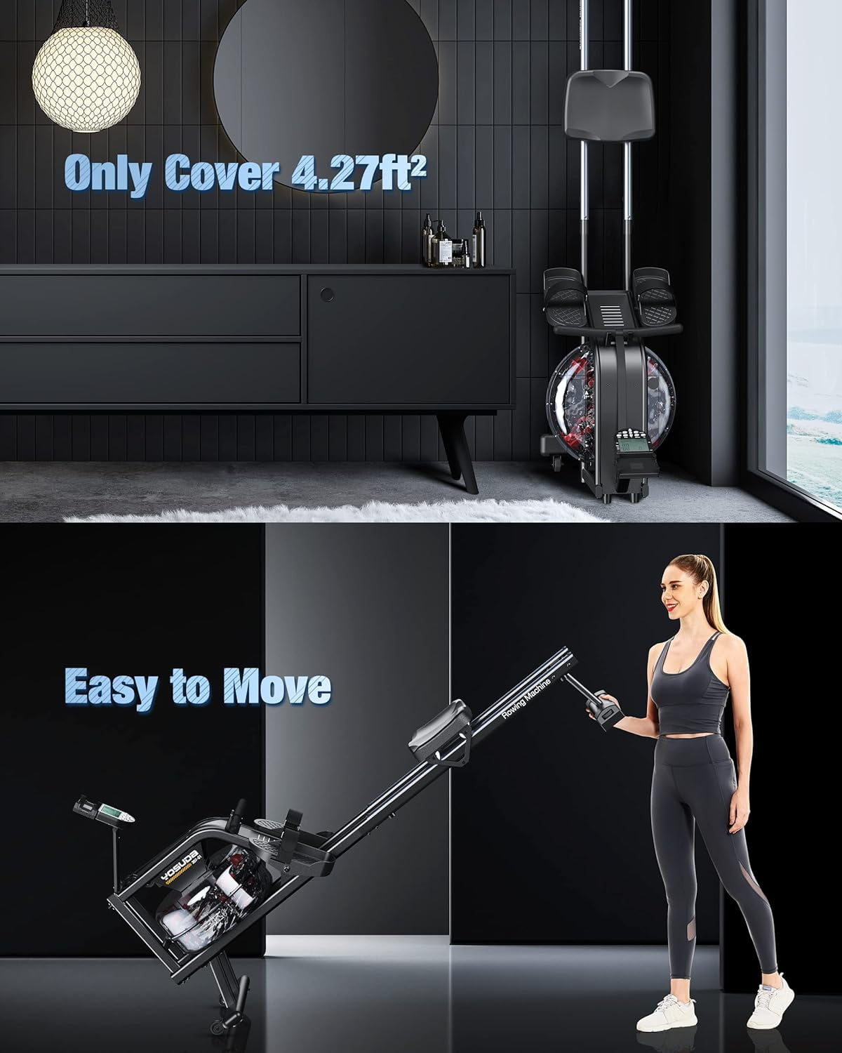 YOSUDA Home Water Rower Machine, 350 lbs Max Weight, with LCD Display