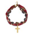 thumbnail image 4 of PISONIC Women Boho Red Printed Fabric Ribbon Necklace, Irregular Tiger‑Eye Look Beads with Geometric Gold Cross Pendant Statement Collar Necklace, 4 of 5