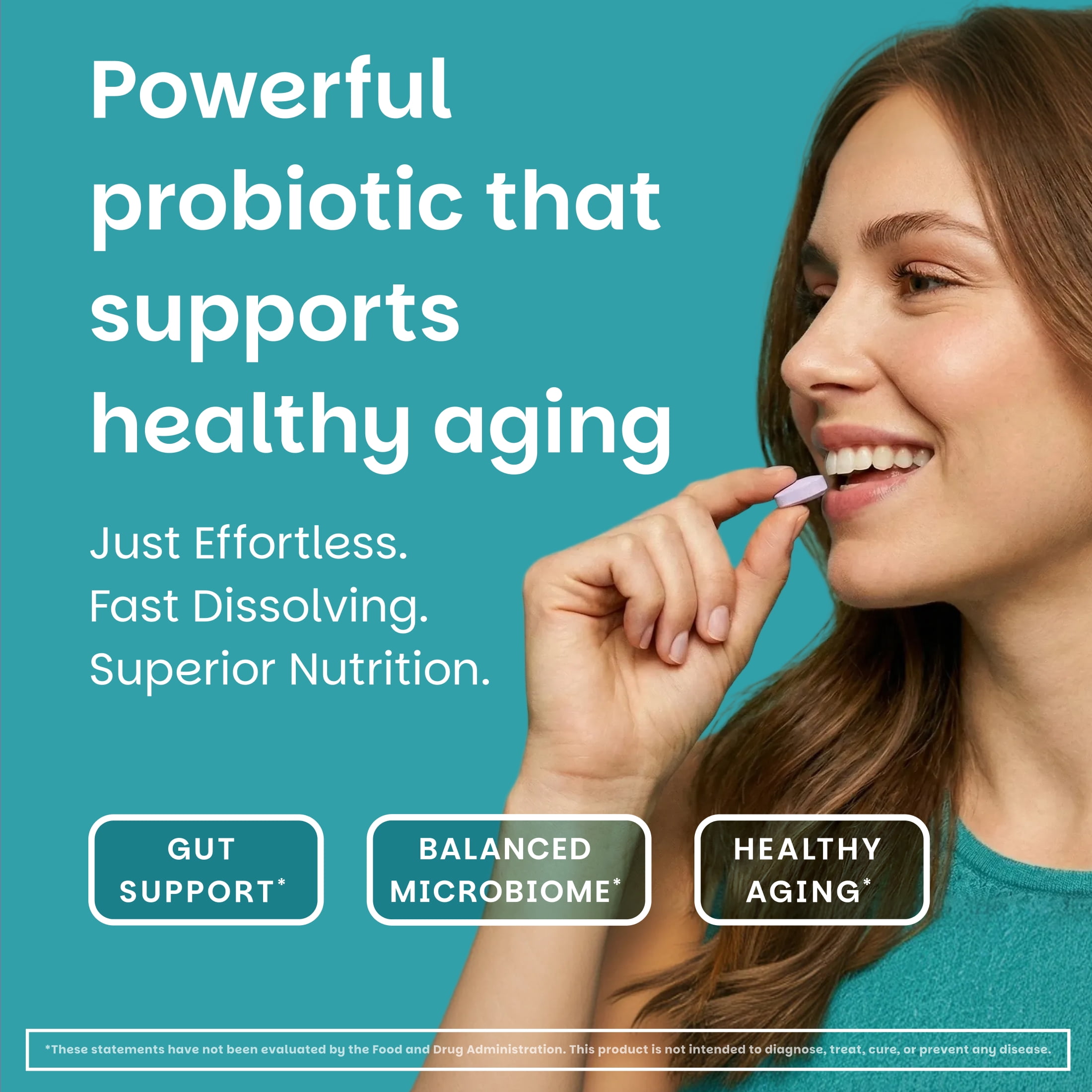 EZ Melts Healthy Aging Probiotic - Daily Probiotic for Digestive & Gut Health Support - with Bifidobacterium Longum - Non-GMO & Vegan - Strawberry - 60 Dissolvable Tablets (60 Servings)
