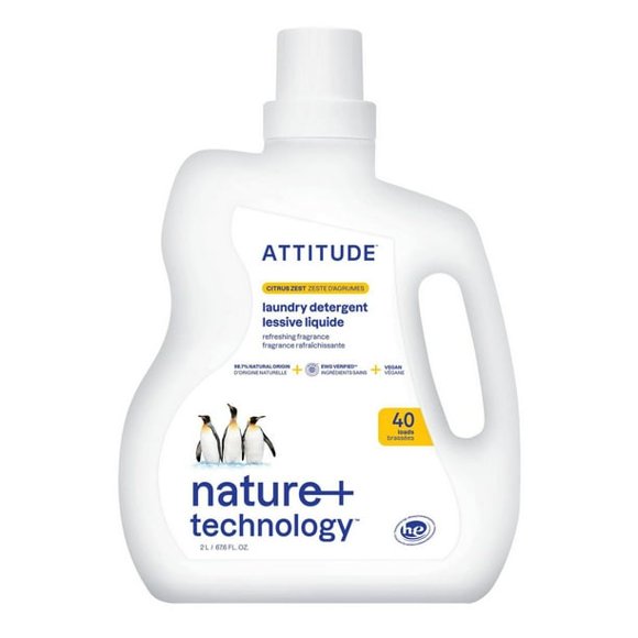 ATTITUDE nature+ technology, Détergent à Lessive, Zeste d'Agrumes, 40 Lavages, 2 L, 2 L