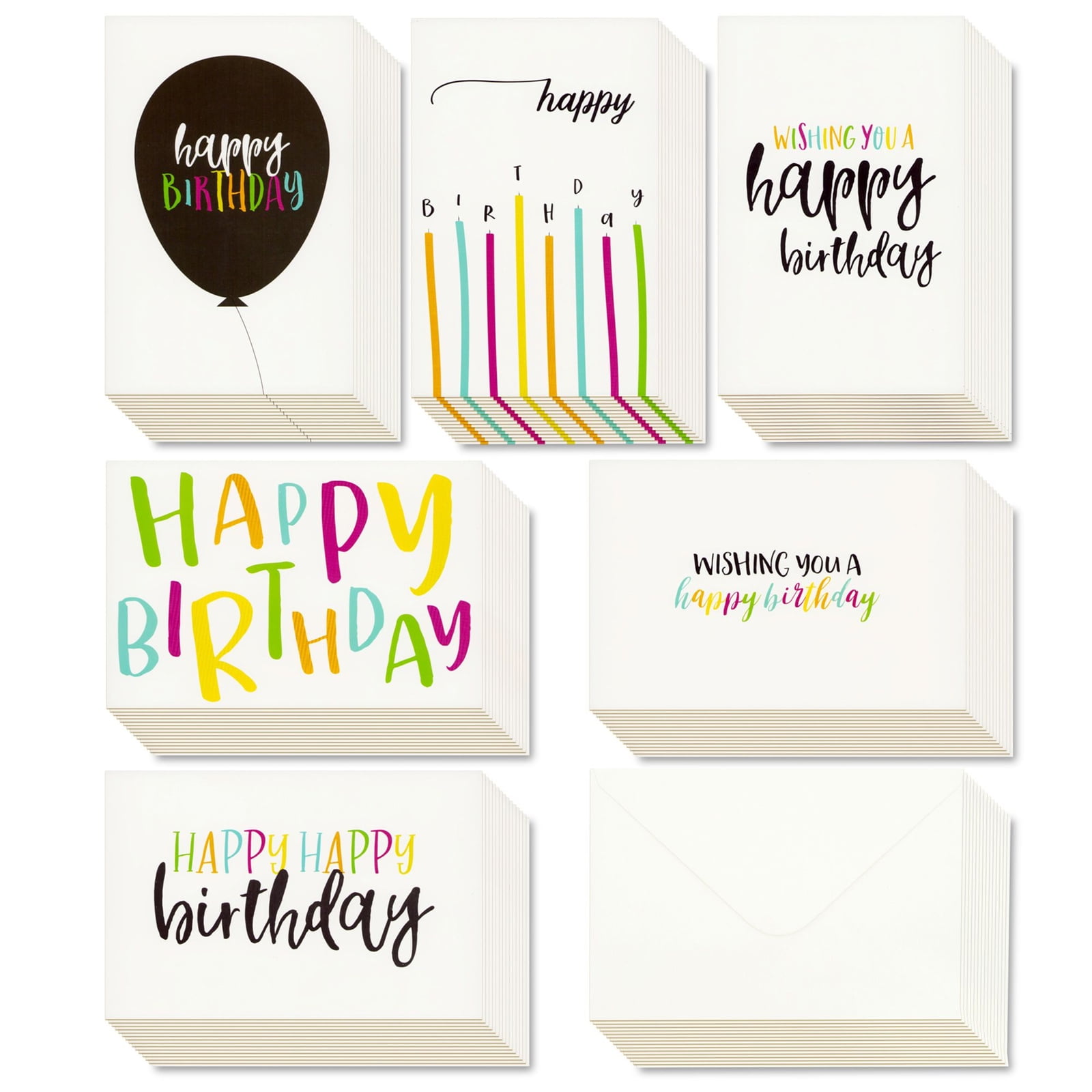 48 Pack Happy Birthday Cards with Envelopes, 6 Colorful Styles, Blank (4x6 in)