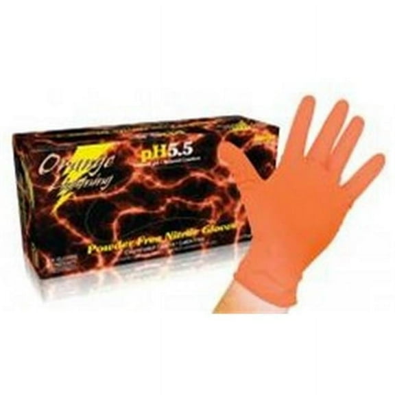 Atlantic Safety Products LGOR-M Nitrile Medium Lightning Gloves, Orange - 100 Per Box