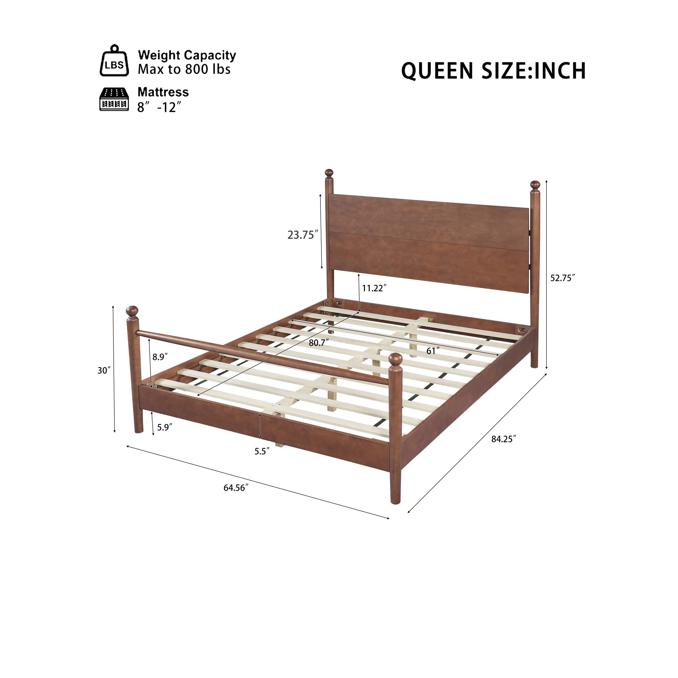 Christopher Knight Home Queen Size Traditional Wooden Bed Frame with Spindle Design, Walnut