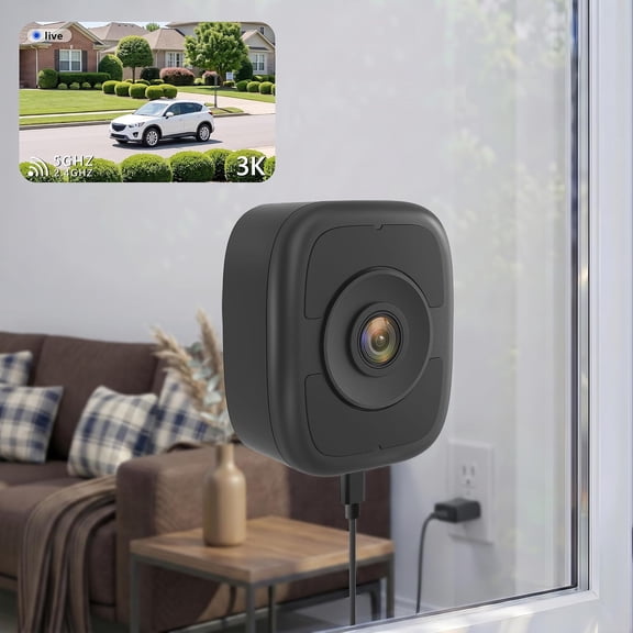 5MP 3K Window Camera, 5GHz & 2.4GHz WiFi No Drill Indoor Window Camera for Outdoor Security, AI Human & Vehicle Detection, Full Color Night Vision, Easy & Quick Installation, 24/7 Recording