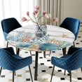 thumbnail image 5 of Elastic Fitted Round Tablecloth, Teal Blue Coastal Waterproof Stretch Table Cover for 36"-44" Tables, Summer Beach Starfish Shell Coral Nautical Vintage Washable Outdoor Tablecloths for Patio, Picnic, 5 of 9