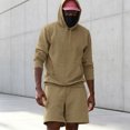 thumbnail image 4 of Dqueduo Men's Casual Sets, Solid Color Hooded Long Sleeve Hoodie with Drawstring Elastic Waist Shorts, Loose Oversized Two-Piece Hoodie and Shorts Set, 4 of 6