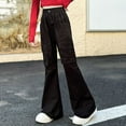 thumbnail image 4 of Honhmin Girls Flare Cargo Pants, Loose Fit Wide-leg Cotton Hige Waist Fall Pants Black Size 9-10 T, 4 of 5