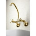 thumbnail image 3 of Kingston Brass KS114PB Essex 2-Handle 6" Adjustable Center Wall Mount Kitchen Faucet, Polished Brass, 3 of 5