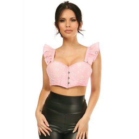 

Lavish Light Pink Eyelet Underwire Bustier Top With Removable Ruffle Sleeves