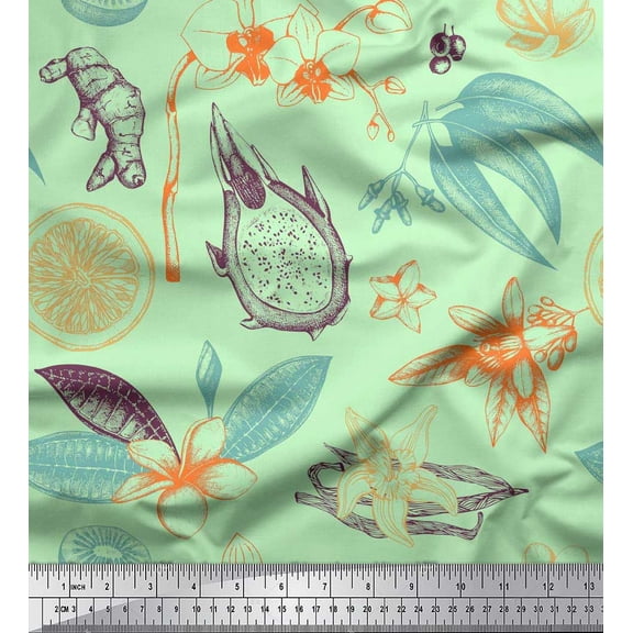 Soimoi Cotton Duck Fabric Floral,Ginger & Lemon Slice Vegetable Decor Fabric Printed Yard 42 Inch Wide