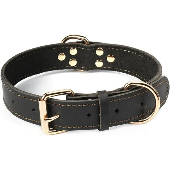Genuine Leather Dog Collar, Heavy Duty Wide Dog Collar for Small,Medium, Large and Extra Large Dog
