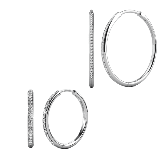 Cate & Chloe Pack of 2 - Bianca and Leslie 18k White Gold Plated Hoop Earrings with Swarovski Crystals for Women
