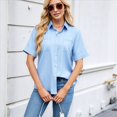 thumbnail image 4 of Camisa Informal de Corta con Botones para Mujer, Blusa de Trabajo con Cuello y Bolsillo Azul S, 4 of 9