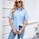 thumbnail image 4 of Camisa Informal de Corta con Botones para Mujer, Blusa de Trabajo con Cuello y Bolsillo Azul L, 4 of 9
