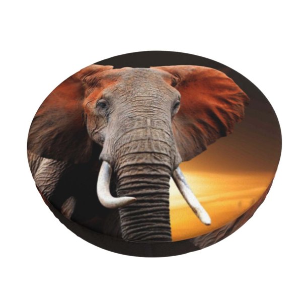 Disketp Elephant Sunset in Kenya Funda Redonda para Taburete, Funda de Cojín para Silla de Bar Suave y Elástica-13 inch