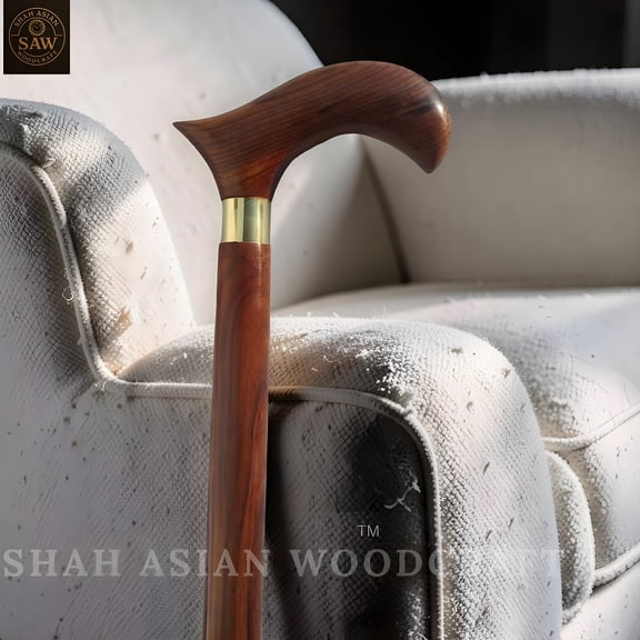 Classic Gentleman Derby Walking Cane – Handmade Polished Wooden Walking Stick with Brass Collar – Elegant Gift