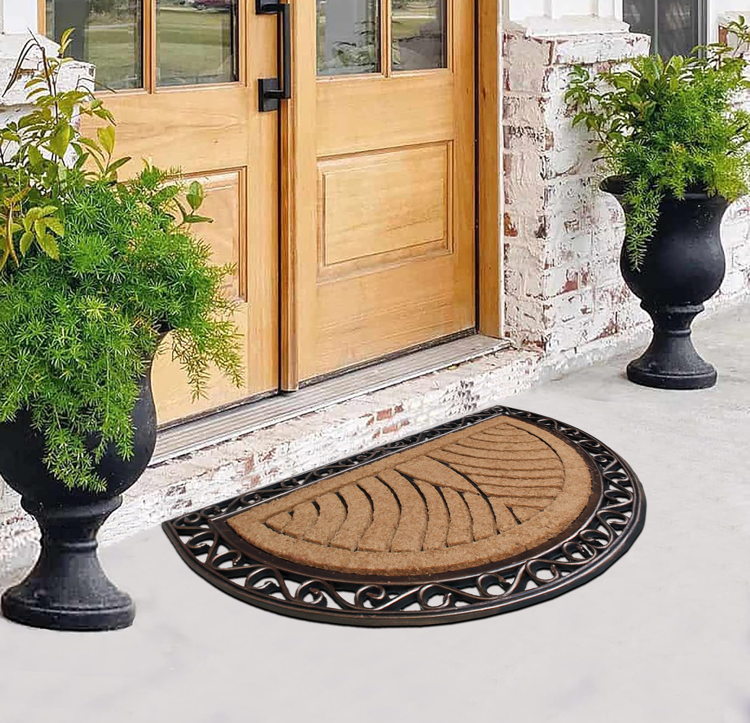 A1 Home Collections Natural Coir & Rubber Durable Anti-Shed Doormat, 30 x 48 Inch, Half Round Bronze
