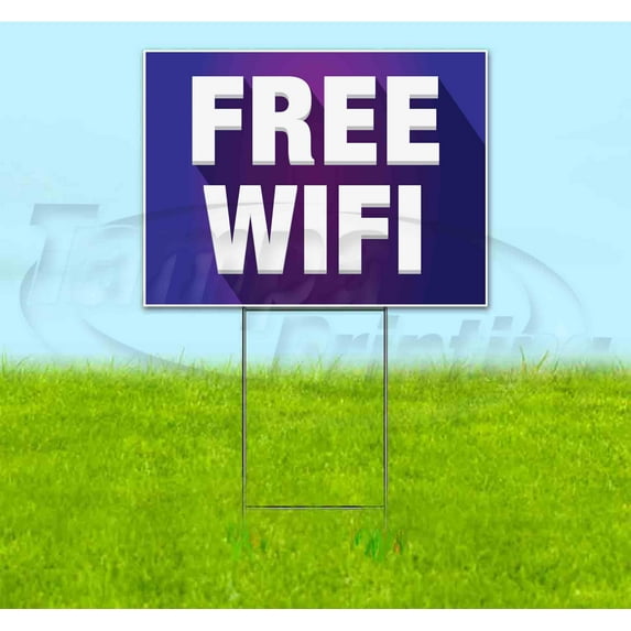 Free Wifi (18" x 24") Yard Sign, Includes Metal Step Stake