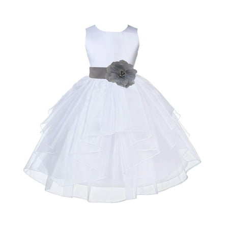 

Ekidsbridal White Silver Shimmering Organza Christmas Junior Bridesmaid Recital Easter Holiday Wedding Pageant Communion Princess Birthday Clothing Baptism 4613S size 2 Flower Girl Dress