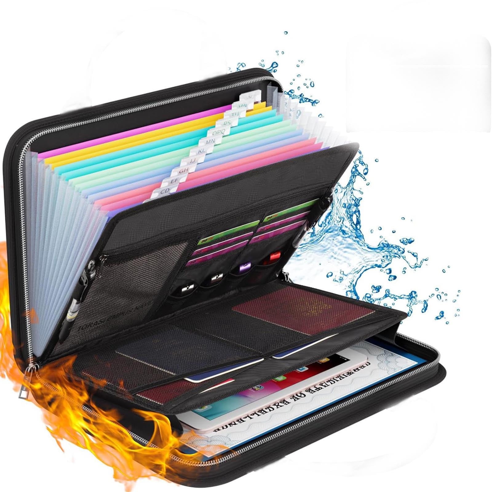 Nkmbld Fireproof Accordion File Folder with Handle A4 Document Bag Exam Paper Organizer Storage Pouch, Expandable Accordian Filing Folder Letter A4 Size