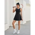 thumbnail image 6 of Women's Black Sleeveless Athletic Dress with White Stripes - Breathable High-Waisted Tennis Skirted Dress, Slim Fit Gym & Workout Activewear for Spring/Summer/Fall, Tennis Dress, 6 of 6