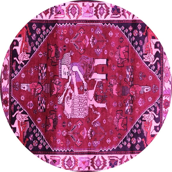 Ahgly Company Indoor Round Animal Pink Traditional Area Rugs, 3' Round
