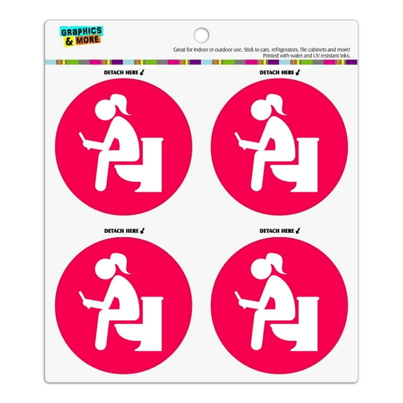Girl Poop Pooping Sitting on Toilet Funny Refrigerator Fridge Locker Vinyl Circle Magnet Set