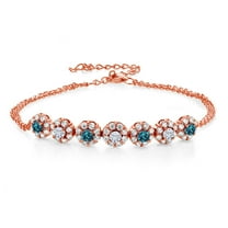 Gem Stone King 18K Rose Gold Plated Silver London Blue Topaz and White Moissanite Tennis Bracelet for Women (2.20 Cttw, Gemstone November Birthstone, 7 inch with 2 inch Extender)