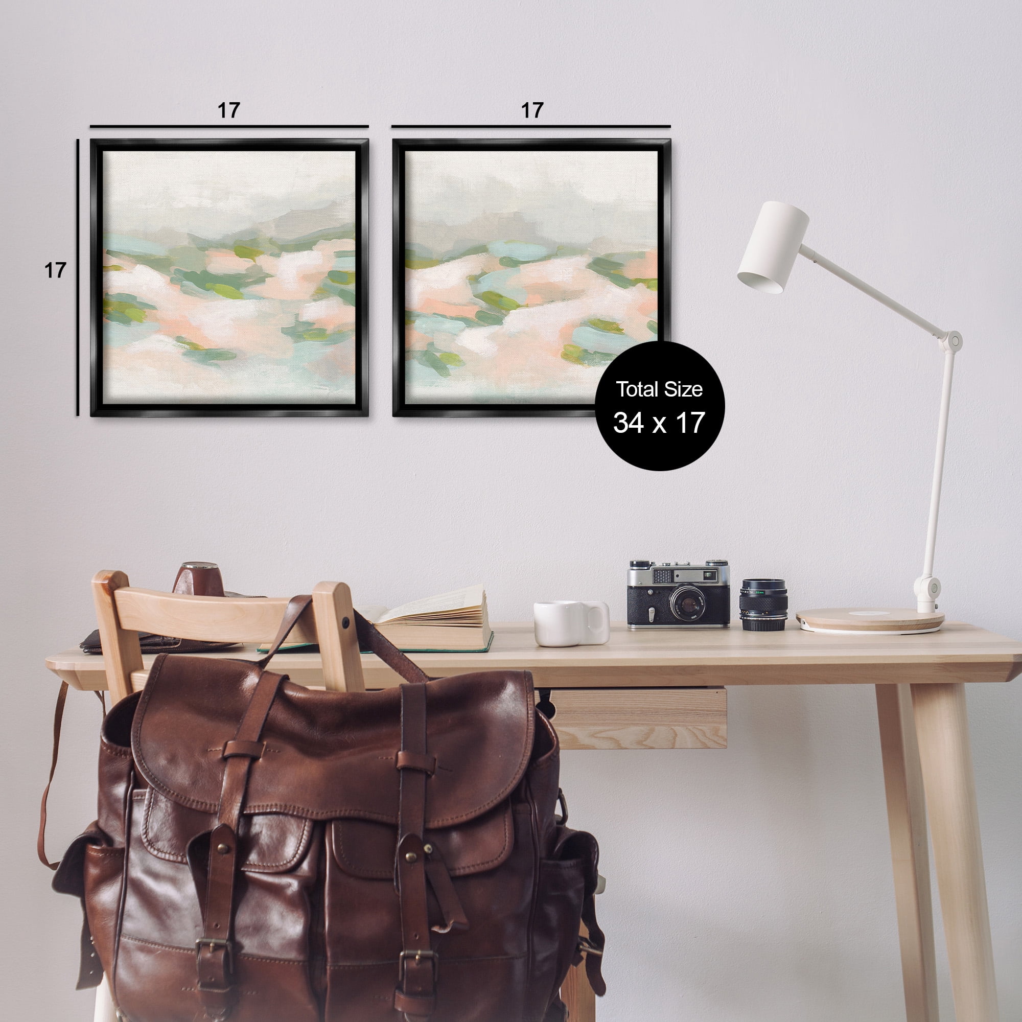 Stupell Industries Pastel Hills Abstraction Landscape Painting Black Floater Framed Canvas Art Print Wall Art, 18 x 18, Set of 2