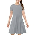 thumbnail image 5 of Annhoo Girls Summer Casual Dresses Solid Color Crew Neck Short Sleeve Loose Comfy Cute A-Line Dresses 4-14 Years, 5 of 9