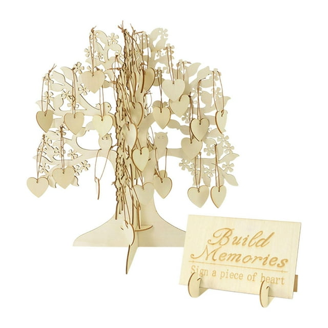 Libro de invitados de boda, libro de letreros con rodajas de madera, marco de madera, árbol de invitados de boda para recepción de aniversario, fiesta