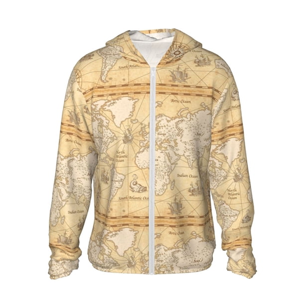 Balery World Map Sudadera ligera de manga larga con capucha y protección solar UPF 50+ para hombre y mujer, ideal para pesca y running-Small