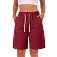 thumbnail image 2 of Women's Lightweight Hiking Cargo Only Moment Women Knee Length Shorts Chemical Fiber Blends Jean High Waisted Trendy Patch Pockets Casual Summer Button Fly Stretchy Denim Shorts Red,2XL, 2 of 9