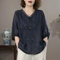 thumbnail image 2 of Long Sleeve Shirts For Women Embroidered Top Cotton Linen Puff Short Sleeve Crewneck Boho Blouse Casual Button Down T Shirts Womens Long Sleeve Tops, 2 of 4