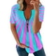 thumbnail image 1 of Blusa de manga corta con estampado de cremallera y cuello en V suelta y cómoda para mujer Pompotops  hkajfhjk465284, 1 of 3