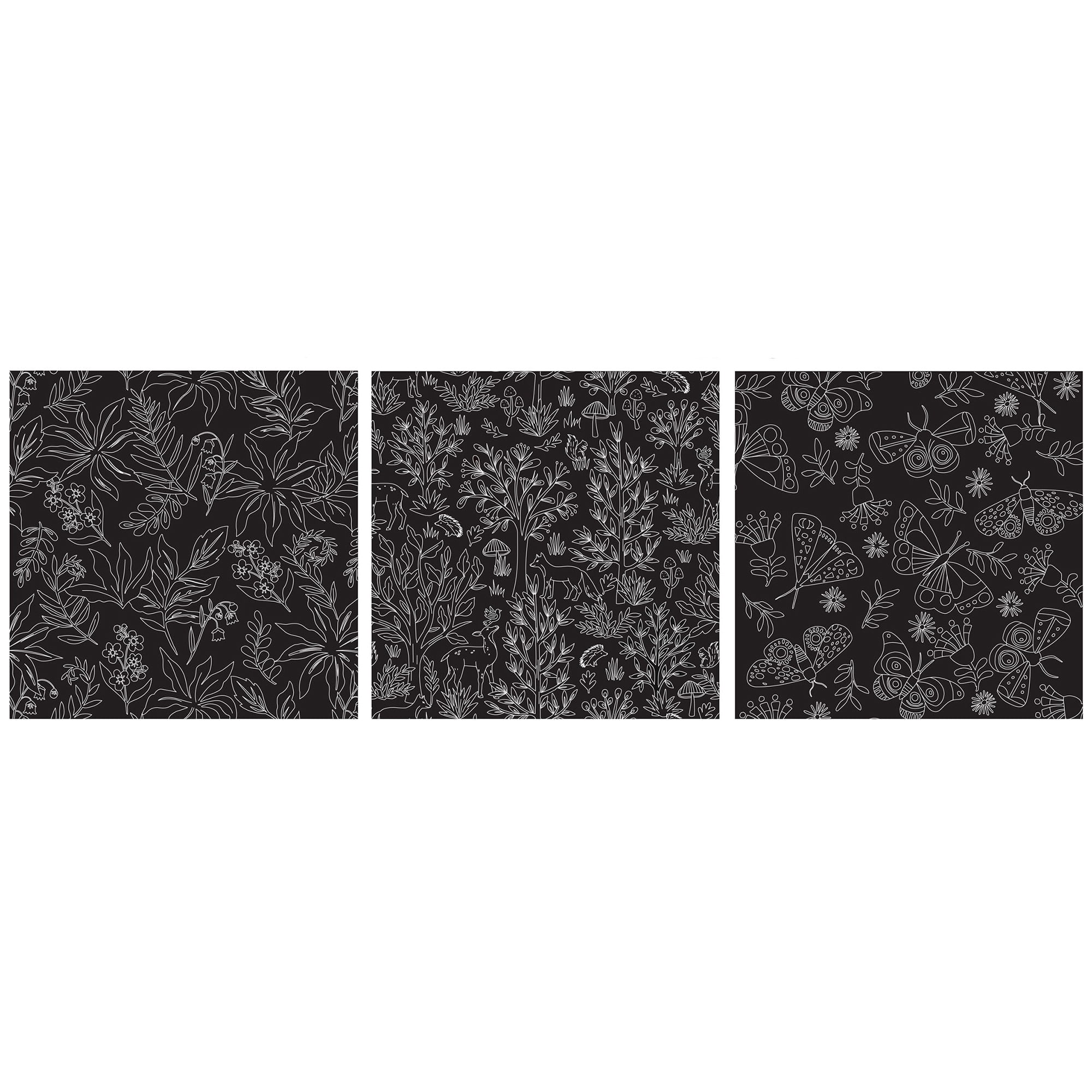 Brea Reese: Scratch Art Paper Pad - Woodland - 12 Sheets, 6 Guided Nature Designs, Metallic Accents, Dual-Tip Stylus & Brush, 8x8" Pages, Adult Craft