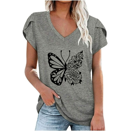 

Mrat Short Sleeve V-Neck Blouses & Shirts Tops For Women Work Casual Fashion Ladies Summer V-Neck Short Sleeve Print Casual T-shirt Blouse Bustier Tops For Female
