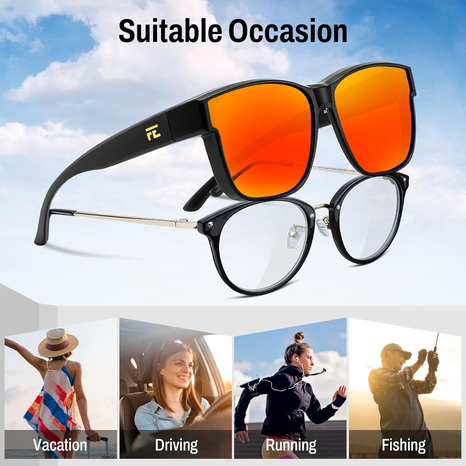 FEISEDY Polarized Sunglasses Fit Over Glasses Women, Fit over Glasses Sunglasses for Driving UV400 Protection B0250