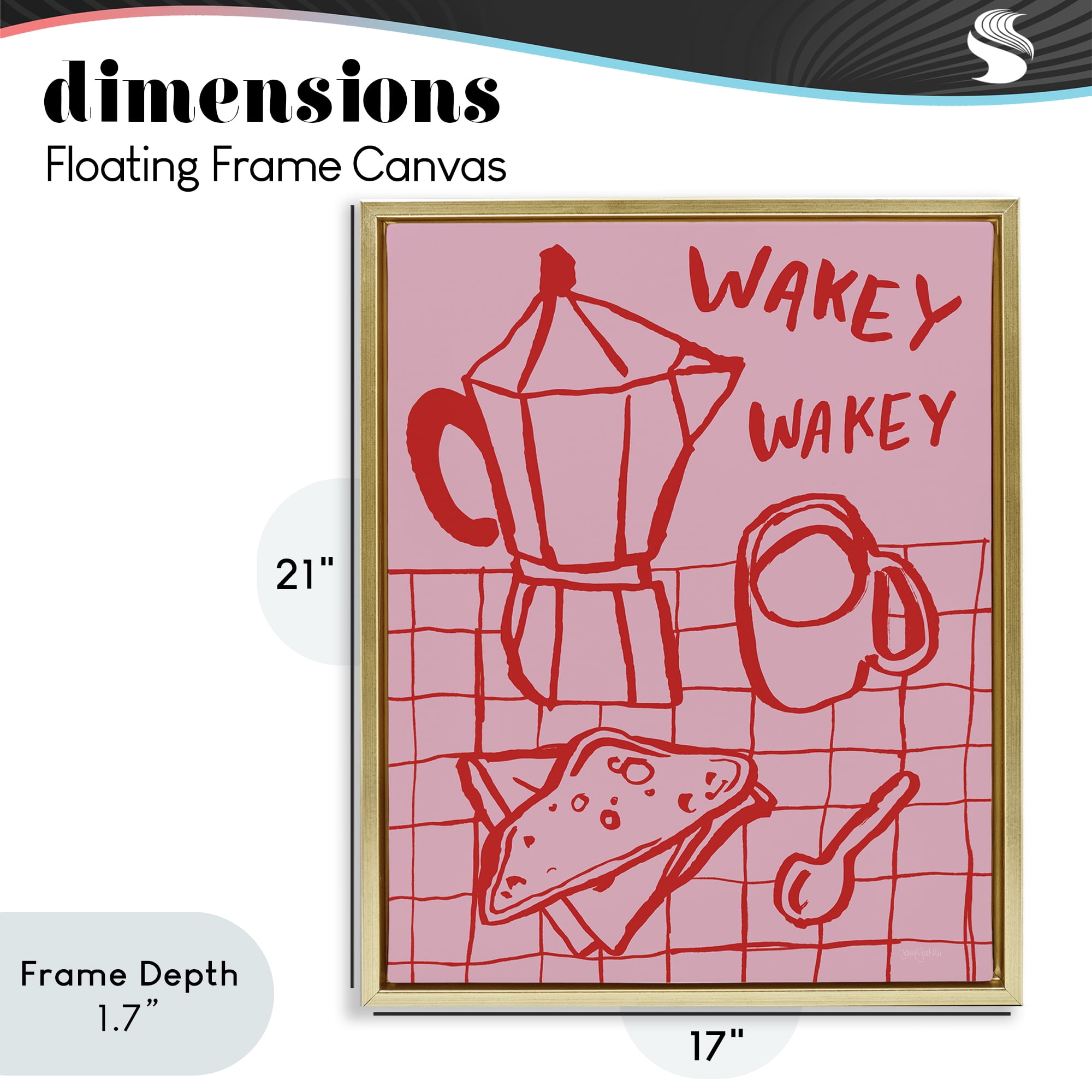 Stupell Industries Wakey Breakfast Doodles Gold Framed Floater Canvas Wall Art, design by Jenaya Jackson