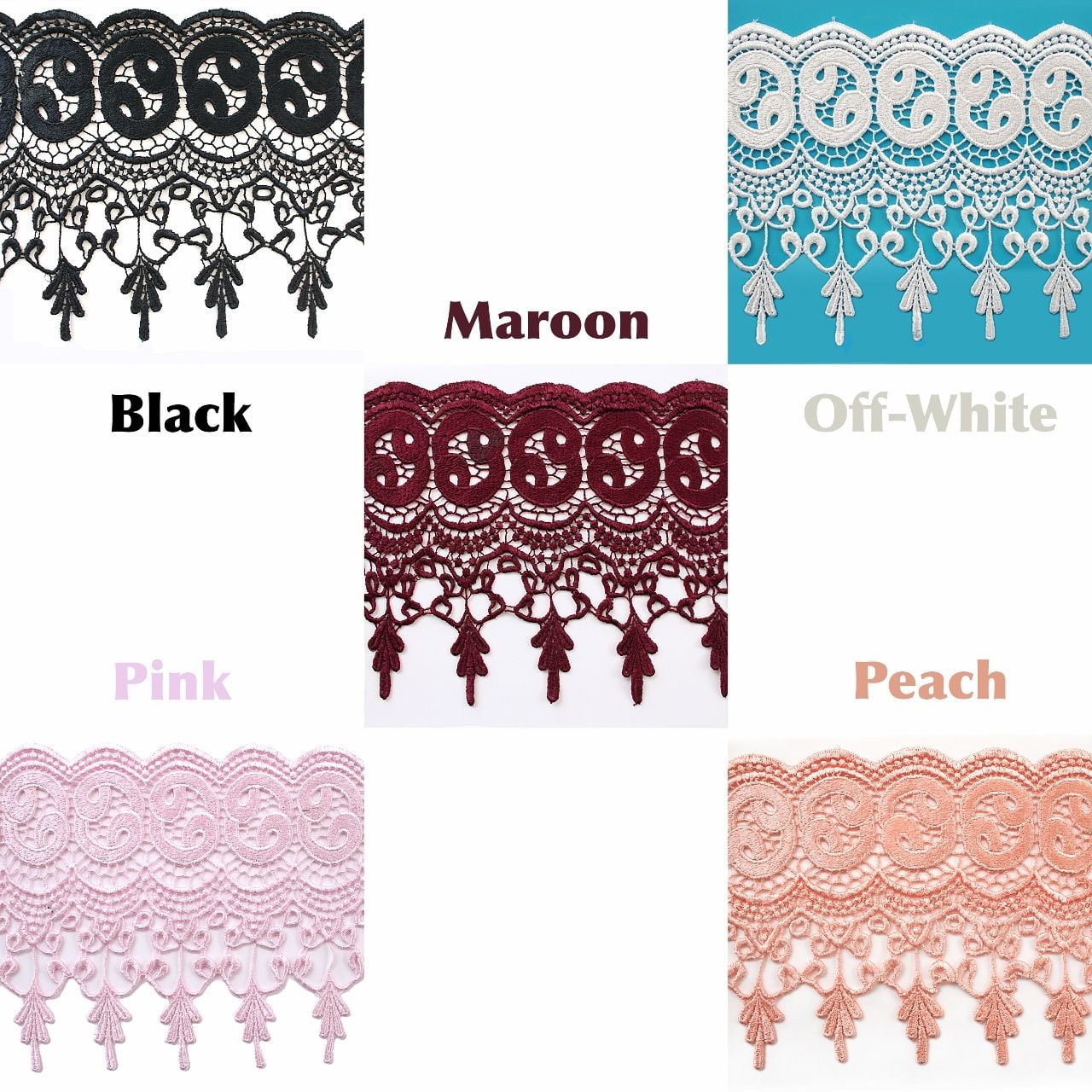 7.5" Wide 20 Colors Floral Venice Lace Trim Guipure Fringe Trimming By Yardage